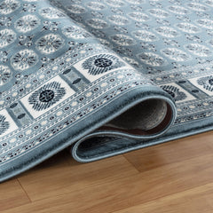 Traditional Bokhara Persian All-Over Bordered Blue Area Rug & Runner – C669B Blue
