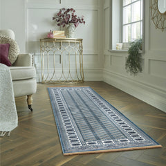Traditional Bokhara Persian All-Over Bordered Blue Area Rug & Runner – C669B Blue
