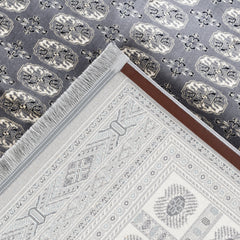 Traditional Bokhara Persian All-Over Bordered Grey Area Rug & Runner – C669B Grey
