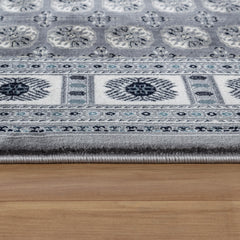 Traditional Bokhara Persian All-Over Bordered Grey Area Rug & Runner – C669B Grey