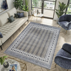 Traditional Bokhara Persian All-Over Bordered Grey Area Rug & Runner – C669B Grey