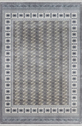 Traditional Bokhara Persian All-Over Bordered Grey Area Rug & Runner – C669B Grey