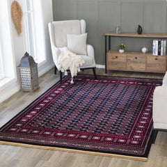 Traditional Bokhara Persian All-Over Bordered Navy Area Rug & Runner – C669B Navy