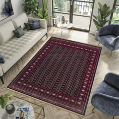 Traditional Bokhara Persian All-Over Bordered Navy Area Rug & Runner – C669B Navy