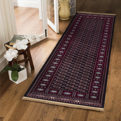 Traditional Bokhara Persian All-Over Bordered Navy Area Rug & Runner – C669B Navy