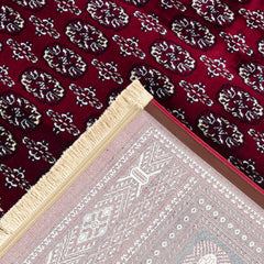 Traditional Bokhara Persian All-Over Bordered Red Area Rug & Runner – C669B Red