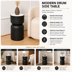 White Marble Side Table | Black Metal Frame | Modern End Table | Stylish Living Room Accent