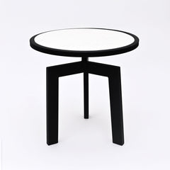 Marble Side Table | Round End Table | Black Metal Frame | Modern Living Room Accent