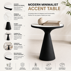 End Table | White Marble Top Side Table | Black Metal Frame | Modern Living Room Decor