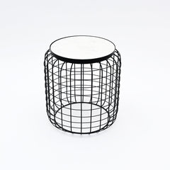 Marble End Table | Round Side Table | Black Metal Frame | Modern Living Room Decor