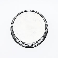 Marble End Table | Round Side Table | Black Metal Frame | Modern Living Room Decor