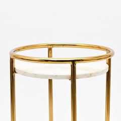 White Marble End Table | 2-Tier Gold Frame | 16x16x24" | Modern Living Room Decor