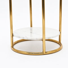 White Marble End Table | 2-Tier Gold Frame | 16x16x24" | Modern Living Room Decor