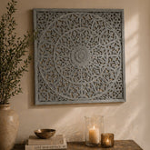 Mandala Wall Decor | Handcarved Wood Wall Art Panel, 48x48"