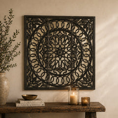 Wall Art with Mirror | Wooden Handmade Wall Panel , 48x48"