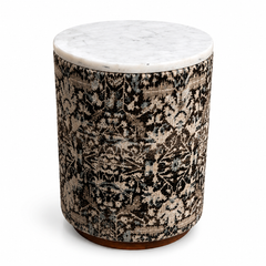 Marble Top Drum Ottoman | 11.5 x 11.5 x 20" | Accent Stool