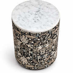 Marble Top Drum Ottoman | 11.5 x 11.5 x 20" | Accent Stool