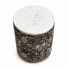 Marble Top Drum Ottoman | 11.5 x 11.5 x 20" | Accent Stool