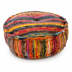 Round Pouf Ottoman | Handmade Floor Cushion Puff Seat, 22x8"