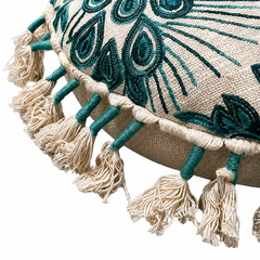 Embroidered Floor Pillow with Tassels & Filler, 20x20x3.5"