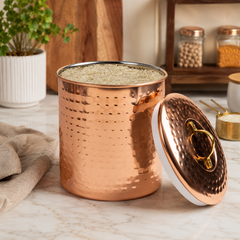 Stainless Steel Canister with Rubber Seal Lid | Hammered Copper Finish | Beautiful Food Storage Container for Kitchen Counter, Tea, Sugar, Coffee, Caddy, Flour Canister