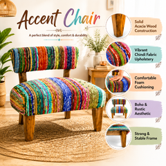 Upholstered Accent Chair, 25x25x27" with Acacia Wood Frame