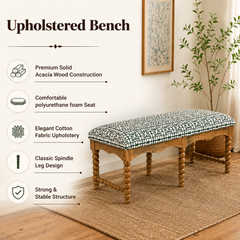 Cotswold Spindle Upholstered Bench with Acacia Wood Frame