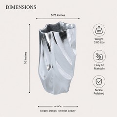Abstract Silver Aluminum Vase | Fluid Sculptural Décor