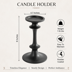 Modern Black Aluminum Candle Holder for Home Decor, 8 Inches