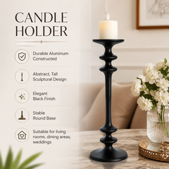 Classic Tall Black Aluminum Candle Holder for Table Decor, 14 Inches