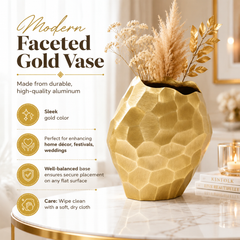 Faceted Gold Aluminum Vase | Modern Sculptural Décor