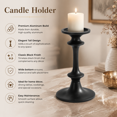 Modern Black Aluminum Candle Holder for Home Decor, 8 Inches