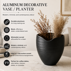 Minimal Black Aluminum Vase | Modern Matte Décor