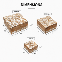 Decorative Nested Boxes Set of 3 | Hand Carved | Mango Wood