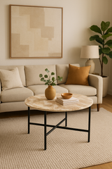 Brown Marble Coffee Table | Grey Metal Frame Center Table