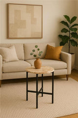 Brown Marble Side Table 21" Height | Grey Metal Frame End Table 17x17"
