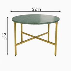 Green Marble Coffee Table 17" Height | Gold Metal Frame Center Table 31x31"