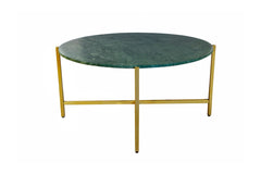 Green Marble Coffee Table 17" Height | Gold Metal Frame Center Table 31x31"