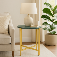 Green Marble Side Table 21" | Metal Legs End Table (Grey/Gold Options)