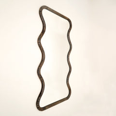 Wavy Full-Length Floor Mirror with Mango Wood Frame, 36x72"