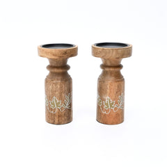 Pillar Candle Holder Set of 2 | Natural Finish | Mango Wood