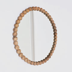 Decorative Wall Mirror | Wood Bead Design Frame | 32" Round Mirror | Living Room, Bedroom & Entryway Wall Accent