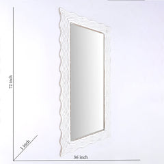 Wooden Floor Mirror | Rustic White Solid Wood Hand Carved Frame | Handmade Decorative Mirror Accent | Living Room, Bedroom & Entryway