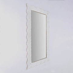 Wooden Floor Mirror | Rustic White Solid Wood Hand Carved Frame | Handmade Decorative Mirror Accent | Living Room, Bedroom & Entryway