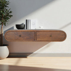 Solid Wood Floating London Console, 2-Drawers, Chestnut, Brown