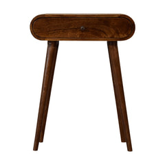 Solid Wood Mini Round Chestnut Console, 1-Drawer, Nordic Legs, Brown