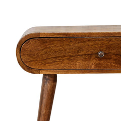 Solid Wood Mini Round Chestnut Console, 1-Drawer, Nordic Legs, Brown
