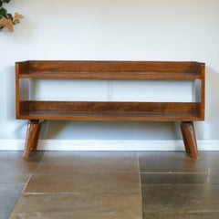 Solid Wood Nordic Storage Bench, Open Storage, Chestnut, Brown