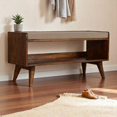 Mud Linen Nordic Storage Bench, Upholstered, Beige and Brown