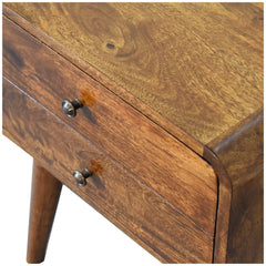 Solid Wood Curved Nightstand, 2-Drawers, Chestnut, Brown